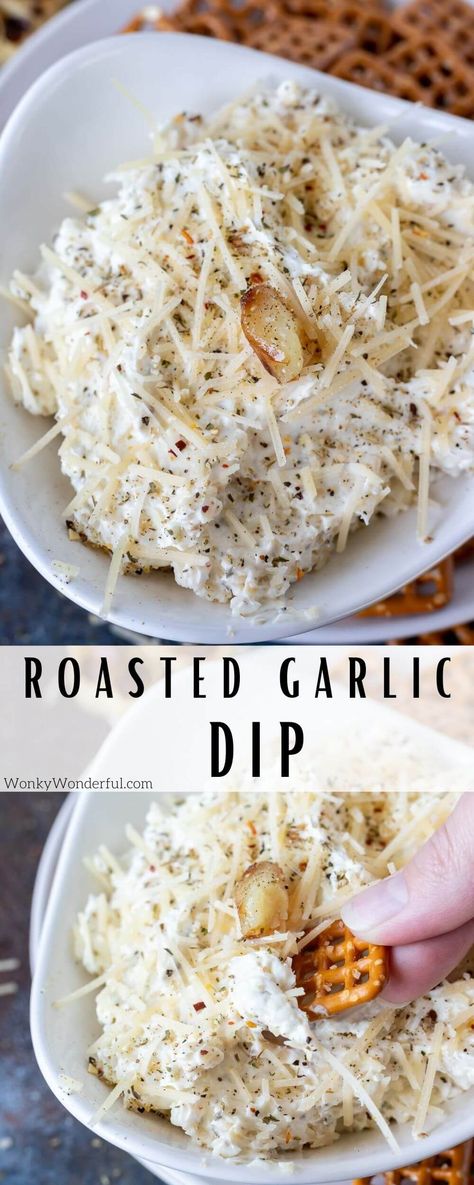 Perfect for any occasion, this Roasted Garlic Dip Recipe is easy and flavorful. This creamy cheesy dip is loaded with roasted garlic and makes for the best appetizer. #garlicdip #diprecipes #appetizerrecipes Roasted Garlic Asiago Cheese Dip, Cheesy Bread Dipping Sauce, Roasted Garlic Cheese Dip, Roasted Garlic Dip Recipes, Roasted Garlic Artichoke Dip, Parmesan Asiago Dip Recipes, Small Batch Dip Recipes, Party Food Sides Dishes, Cheesy Garlic Dip