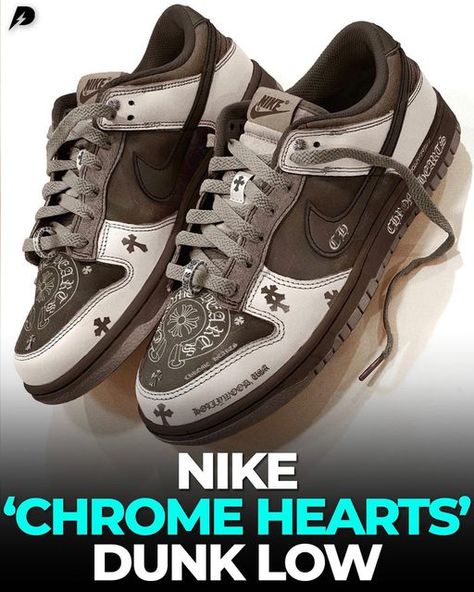 Dunks Brown, Custom Dunks, Heart Shoes, Shoe Company, Custom Nikes, Swag Shoes, Custom Sneakers, Chrome Hearts, Sneakers Men Fashion