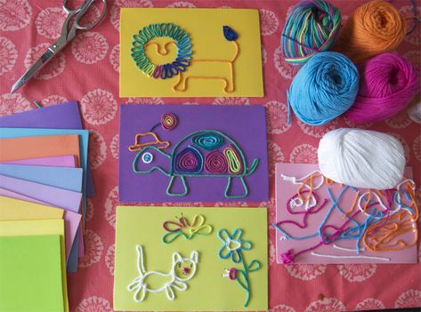 Yarn Painting Art, Yarn Art Projects, Diy Crafts For Bedroom, Yarn Crafts For Kids, Foam Sheet Crafts, Yarn Painting, Diy Yarn Crafts, Kids Art Class, Crafty Kids