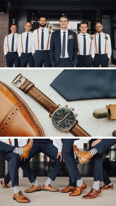 Rust And Navy Groomsmen Attire, Navy Mens Wedding Attire, Navy And Copper Groomsmen, Outdoor Summer Wedding Groomsmen Attire, Navy Blue Tux With Terracotta, Groom Socks Wedding, Groomsmen Attire Navy Blue And Burnt Orange, Teal And Rust Groomsmen, Navy Blue Grey And Burnt Orange Wedding