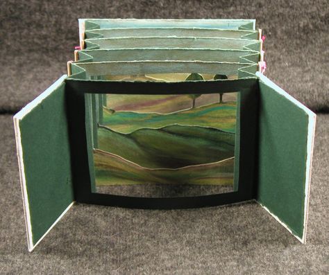 Tunnel book. 80 lb cover stock accordion fold with gate fold cover and four part tunnel. Tunnel Book Tutorial, Tunnel Book, Accordion Fold, High School Art, Middle School Art, Pop Up Book, Handmade Books, Toddler Learning, Altered Books