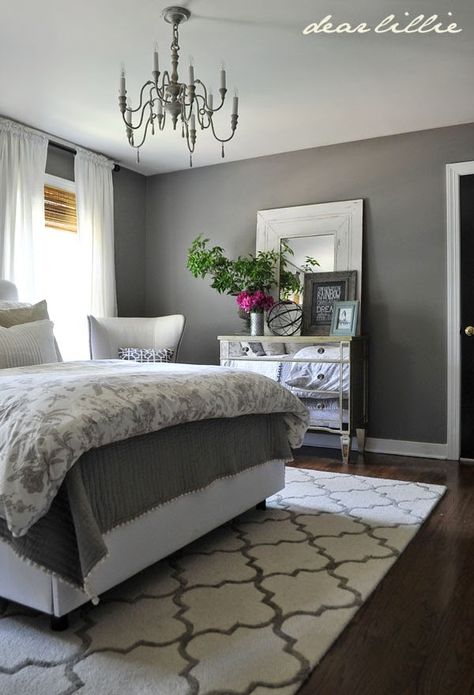 The Best Gray Paint Colors for Your Home -- Graystone in the bedroom Gray Bedroom Walls, Design Ložnic, Gray Walls, Dekorasi Kamar Tidur, Bedroom Color Schemes, Bedroom Paint Colors, Trendy Bedroom, Gray Bedroom, Bedroom Paint