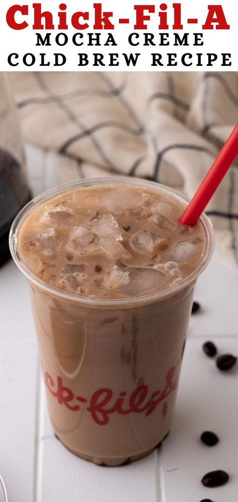 This Chick-fil-A mocha cold brew recipe is exactly what you’ve been looking for! With just a few simple steps and a few basic ingredients, you can enjoy your favorite Chick-fil-A cup of coffee in the comfort of your own home! Bulk Iced Coffee Recipe, Mocha Cold Brew Coffee Recipe, Capachino Recipe Coffee, Copycat Coffee Recipes, Stok Coffee Recipes, Diy Cold Coffee, Stok Cold Brew Coffee Recipe, Instant Coffee Iced Coffee Recipe, Frozen Coffee Drinks Recipes