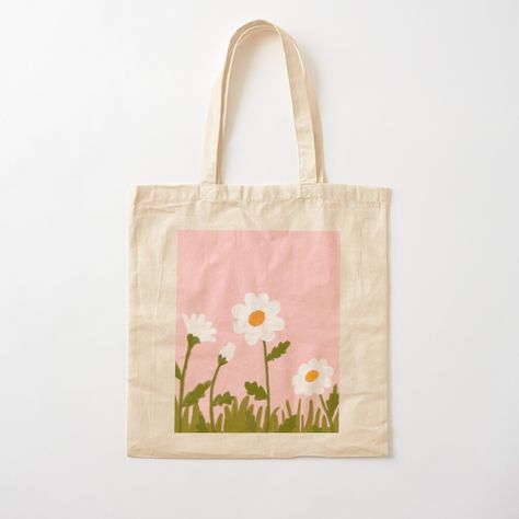 Cute Pink Tote Bag, Painted Bag Ideas, Things To Paint On Tote Bags, Painting A Tote Bag, Cute Painted Tote Bags, Canvas Bag Design Art, Painted Bags Ideas, Flower Tote Bag Design, Tote Painting Ideas