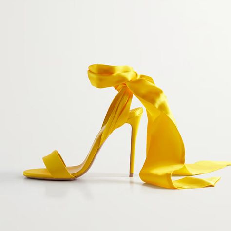 FSJ Yellow Satin Stiletto Heels Classy Open Toe Ankle Wrap Sandals|FSJshoes Red Bottom Pumps, Red Carpet Party, Yellow Heels, Yellow Satin, Perfect Figure, Heels Classy, Ankle Wrap Sandals, Satin Heels, Wrap Sandals