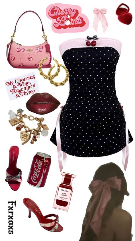 https://www.instagram.com/kyra.rayne?igsh=MWJkYzk2N2IxbGx3NQ== Lanadelrey Aesthetic, Chic Fall Outfits, Cherry Dress, Aesthetic Coquette, 2000s Fashion Outfits, Cherry Bomb, Funky Fashion, Swaggy Outfits, Dress Outfit