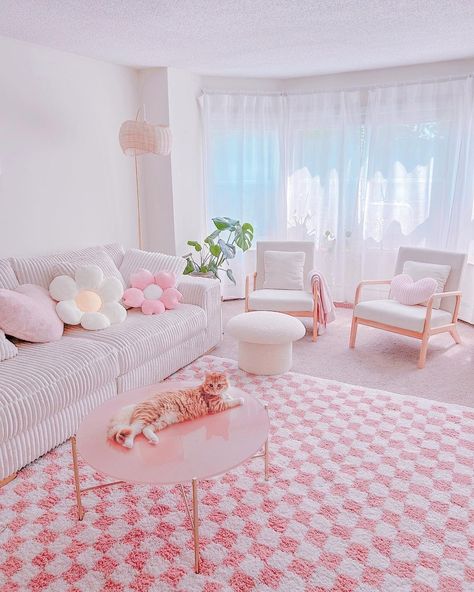 Danish Pastel Aesthetic Home Decor Trend: Get the Look Pastel Minimalist Living Room, Danish Pastel Living Room, Pink Checkered Rug, Pastel Scandi, Pastel Aesthetic Pink, Podcast Room, Modern White Desk, Copenhagen Aesthetic, Pastel Danish