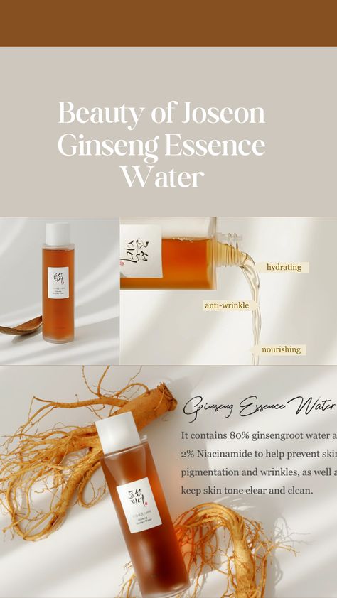 Beauty Of Joseon Ginseng Essence, Ginseng Essence Water, Snail Serum, Water Video, Ginseng Essence, Pale White Skin, Essence Water, Beauty Of Joseon, Products Photography