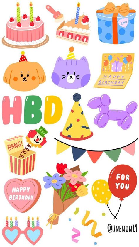 Print Stickers Free Printable, Cute Printable Stickers Journal, Birthday Stickers Printable, Stickers Printable Free, Sticker To Print, Stickers Scrapbook, Korean Stickers, Images Kawaii, Birthday Stuff