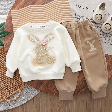 Cute Tracksuits, Autumn Cartoon, Letter Flower, Solid Color Pants, Winter Girls, Sweatpants Set, Round Neck Sweatshirts, Hoodie Girl