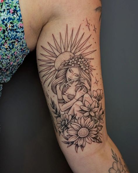 Lovely lady Virgo tattoo for Amanda! Thank you so much ☀️ Unique Woman Sleeve Tattoo, Potential Tattoo Ideas, Plus Size Goddess Tattoo, Virgo Taurus Tattoo, Floral Virgo Tattoo, Virgo Sleeve Tattoo Women, Virgo And Gemini Tattoo, Virgo Virgin Tattoo, Taurus Tattoo Flower