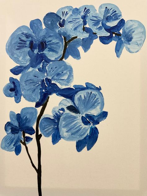 Blue Orchid Painting, Blue Orchids Wallpaper, Blue Flower Drawing, Blue Orchid Flower, Orchid Wallpaper, Orchid Drawing, Orchids Painting, Flowers Orchids, Oil Pastel Art