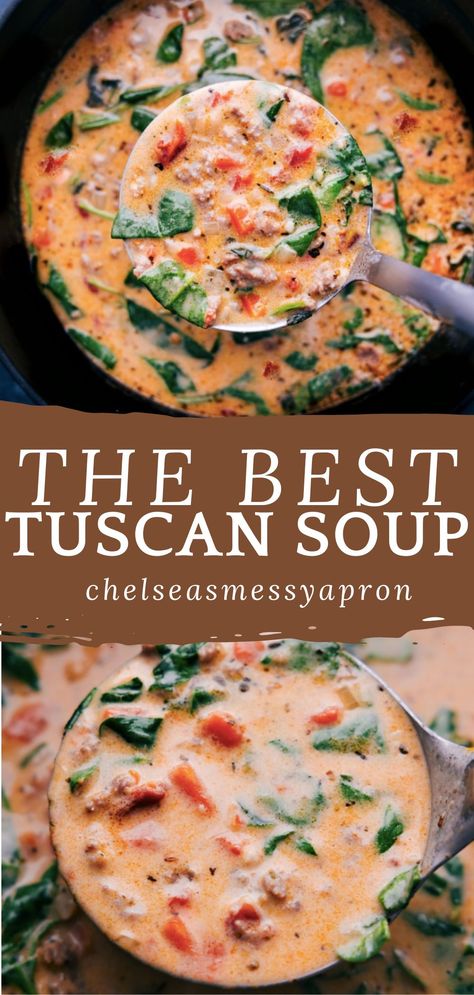 Sausage Gnocchi Soup Recipes, Crockpot Tuscan Chicken Soup, Italian Sausage And Bean Soup, Toscanini Soup, Sausage Tuscan Soup, Tuscan Italian Sausage Soup, Creamy Potato Soup With Italian Sausage, Spicy Italian Sausage Soup, Tuscan Zuppa Soup