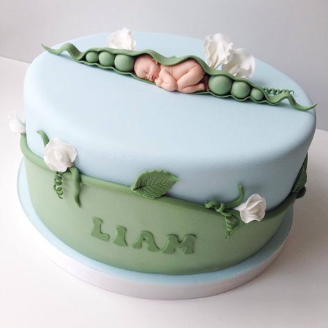 Sweet Pea Cake, Pea Cake, Torturi Baby Shower, Fondant Baby, Baby Boy Cakes, Baby Birthday Cakes, Christening Cake, Just Cakes, Novelty Cakes