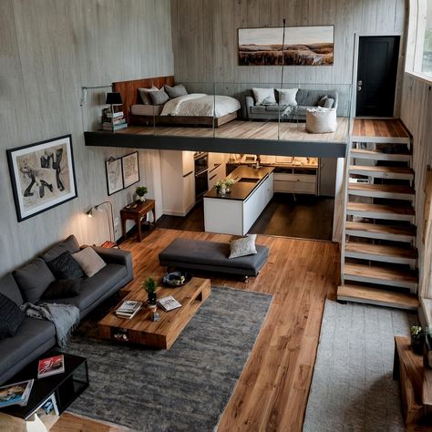 Space House, Tiny Loft, Loft House Design, Loft Interior Design, Tiny House Loft, Small Apartment Design, Loft Interiors, Tiny House Floor Plans, Loft House