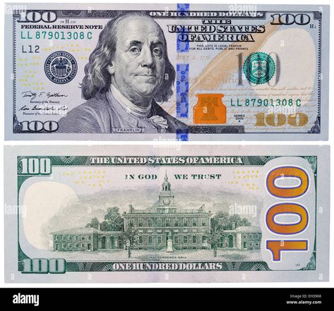 Download this stock image: 100 dollars banknote, Benjamin Franklin, Independence Hall, USA, 2009 - EH3968 from Alamy's library of millions of high resolution stock photos, illustrations and vectors. Fake Dollar Bill, Printable Play Money, Symbols Meaning, 100 Bill, Banknotes Money, $100 Bill, Money Template, Dollar Note, Dollar Banknote