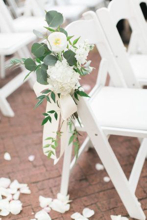 Elegant white floral details: http://www.stylemepretty.com/mississippi-weddings/natchez-mississippi/2015/08/21/classic-southern-wedding-2/ | Photography: Luke & Cat  - http://lukeandcat.com/ Ceremony Flowers Aisle, Wedding Ceremony Chairs, Church Aisle, Pew Decorations, Rustic Wedding Decorations, Ceremony Chairs, Church Wedding Decorations, Aisle Flowers, Wedding Chair Decorations