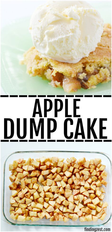 This apple dump cake is a deliciously easy recipe which features fresh apples and a yellow cake mix, no mixer required! The whole family will love this fall dessert served warm with a scoop of vanilla ice cream and you will love how quick this dump cake recipe is to make! #applerecipes #apples #dessert #Thanksgiving #falldessert Apple Dump Cake With Pie Filling, Bake Apples, Apple Dump Cake Recipe, Apple Dump Cake, Caramel Apple Dump Cake, Apple Pie Filling Recipes, Easy Apple Crisp Recipe, Apple Desserts Easy, Dump Cake Recipe