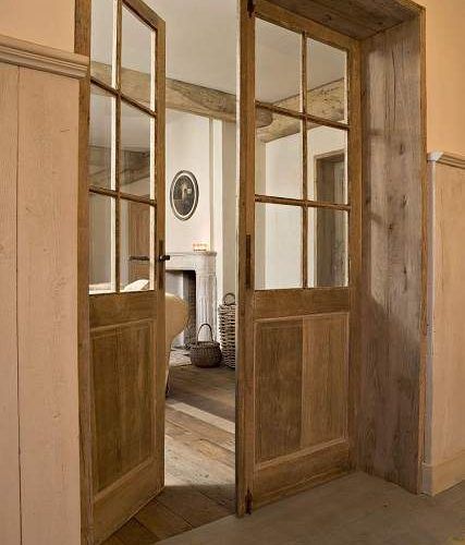 Oak Doors With Glass, Reclaimed Wood Floors, Open Door, Oak Doors, Wood Doors Interior, A Living Room, House Inspiration, Doors Interior, Windows And Doors