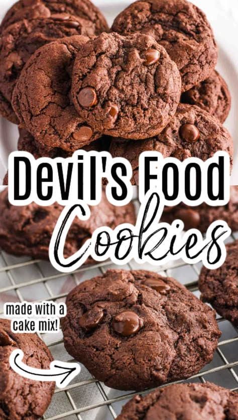 Baked devil's food cookies on a cooling rack.