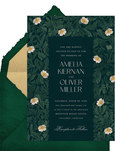 Art Nouveau Florals Invitations | Greenvelope.com Art Nouveau Card, Art Nouveau Invitation, Art Nouveau Wedding Invitation, Art Nouveau Weddings, Digital Invitations Wedding, Wedding Invitation Card Design, Fancy Dresses Long, Invitation Card Design, Wedding Invitation Suite