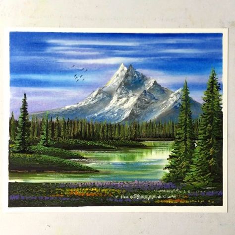 Mountain Oil Pastel, Landscape Easy Drawing, Oil Pastel Landscape Easy, Pastel Mountains, Snowy Mountain Landscape, Pastel Landscapes, Using Oil Pastels, Oil Pastel Landscape, Oil Pastels Painting