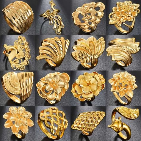 30 Styles Punk Rock Eagle Mens' Ring Luxury Gold Color Resizeable Flowers/Peacock/Leaves Women Ring Never Fade _ - AliExpress Mobile भारतीय दुल्हन संबंधी, Ladies Gold Rings, خواتم خطوبة, Dubai Gold Jewelry, Antique Gold Rings, Ring Luxury, Bracelets Design, Gold Jewelry Stores, Gold Bride Jewelry