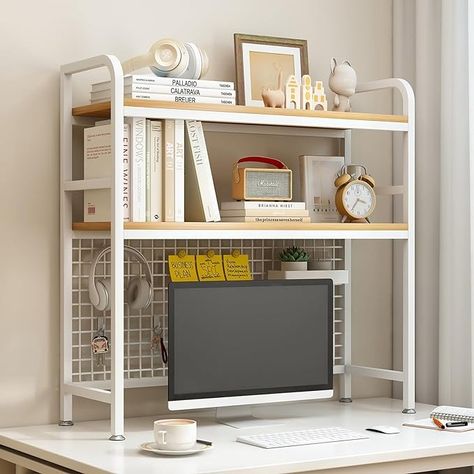 Amazon.com: IOTXY 2-Tier Desktop Hutch Bookshelf - Metal Desk Shelf Bookcase with Grid Panel, Countertop Storage Organizer Rack for Dorm or Office, White, 37.4" W : Home & Kitchen Desktop Hutch, Dorm Room Desk, Dorm Desk, Desktop Bookshelf, Grid Panel, Desktop Shelf, Metal Desk, Countertop Storage, Bookshelf Desk