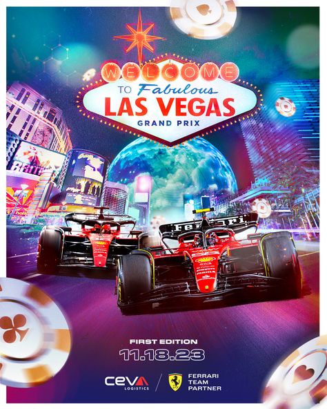 F1 Vegas, F1 Las Vegas, F1 Racing Poster, Las Vegas Poster, Forza Ferrari, F1 Poster, Sports Poster, Racing Posters, Social Media Design Inspiration