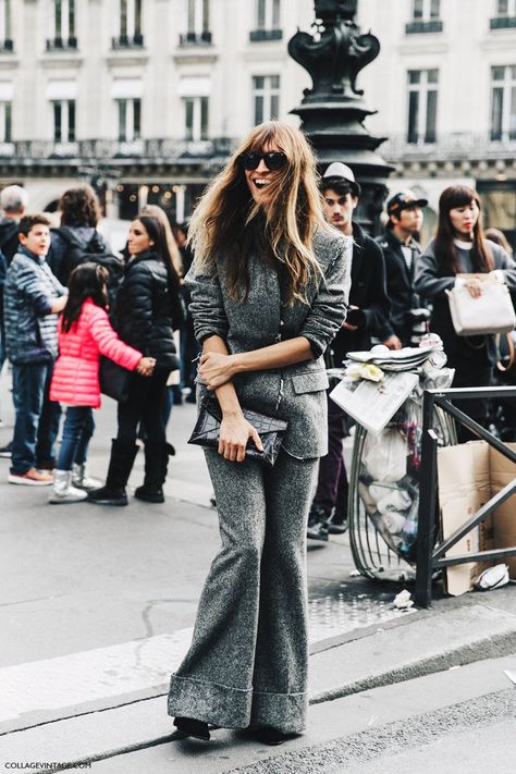 PFW-Paris_Fashion_Week-Spring_Summer_2016-Street_Style-Say_Cheese-Caroline_De_Maigret-Grey_Suit- Fashion Me Now, Paris Fashion Week Street Style, Fashion Week Street Style, Looks Style, French Fashion, Who What Wear, Womens Fashion Casual, Trend Setter, Paris Fashion