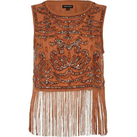 River Island Brown sequin embellished fringed tank top ($19) ❤ liked on Polyvore featuring tops, shirts, tank tops, tanks, sale, crop tank, brown shirts, sequin tanks, cropped tank top and brown crop top Depop Inspiration, Trendy Fringe, Look Boho Chic, Fringe Shirt, Tassel Top, Boho Tank Top, Boho Crop Tops, Festival Summer, Estilo Boho Chic