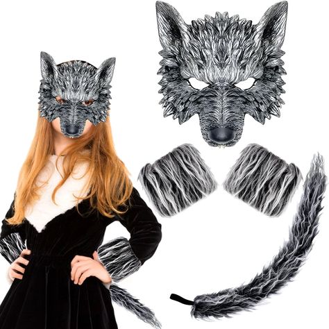 PRICES MAY VARY. 🐺🐺ABUNDANT WEREWOLF KIT: You can get 4 pieces of wolf costume kits - includes 1 x wolf mask + 1 x wolf tail + 1 pair of wolf gloves; Abundant werewolf costume kit and realistic wolf design would satisfy the multiple cosplay demands for your kids, dressing up as a werewolf at Halloween or 100 Day of School party and becoming the most shining star at the party! 🐺🐺PERFECT GIFT FOR KIDS: You could send this wrewolf costume set to your kids as a gift for Halloween or 100th Day of Wolf Halloween Costume, Wolf Cosplay, Scary Wolf, Realistic Wolf, Werewolf Costume, Wolf Tail, Wolf Costume, Halloween Party Dress, Wolf Mask