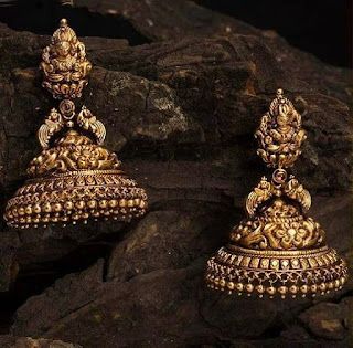 Jumkhas Antique, Temple Design Jumkhas, Temple Gold Jumkas, Temple Jumkhas, Jimmiki Earrings Gold Antique, Antique Buttalu Earrings Gold, Antique Gold Earrings Jhumka, Temple Jewellery Earrings Gold, Golden Jhumka Design