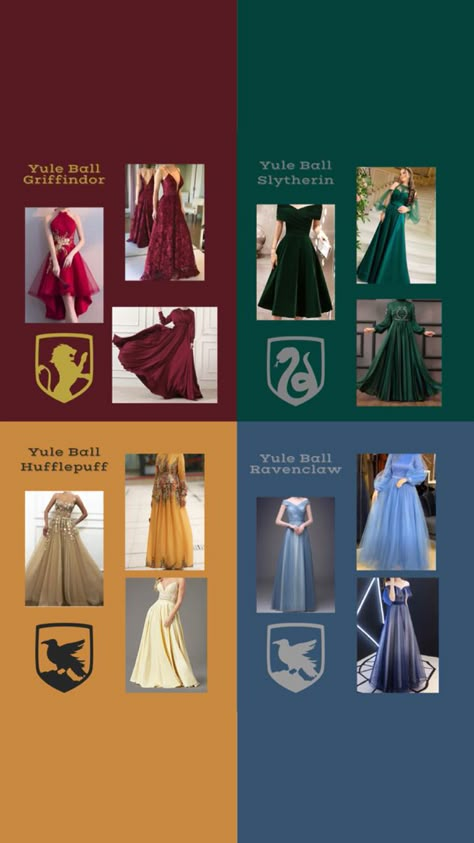 Harry Potter Inspired Dresses Yule Ball, Hogwarts House Bridesmaids, Slytherin And Ravenclaw Wedding, Hogwarts Dresses Yule Ball, Hogwarts House Outfits, Harry Potter Bridesmaid Dresses, Hufflepuff Dress Yule Ball, Harry Potter Yule Ball Outfit, Hogwarts Yule Ball Dresses