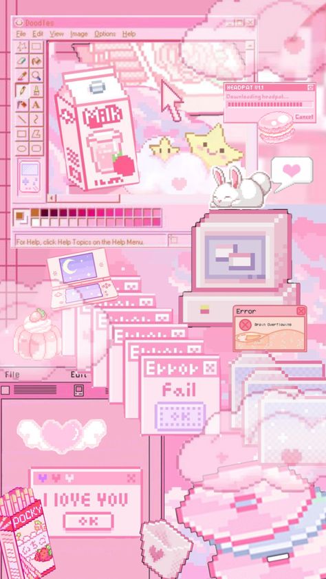 ♡ #pink #love #computer #pixel #chaos #pastel #cute #aesthetic Pink Wallpaper Kawaii, Pastel Pink Wallpaper, Funny Stick Figures, Scrapbook Overlay, Aesthetic Shuffles, Japanese Pop Art, Cute Laptop Wallpaper, Iphone Wallpaper Kawaii, Pastel Pink Aesthetic