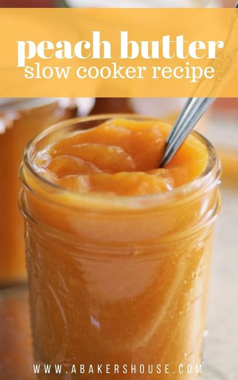 Peach Butter In Crockpot, Slow Cooker Peach Butter, Crock Pot Peach Butter, Crockpot Peach Jam, Crockpot Canning Recipes, Crock Pot Jam, Peach Canning Ideas, Peach Crockpot, Crockpot Peach Butter