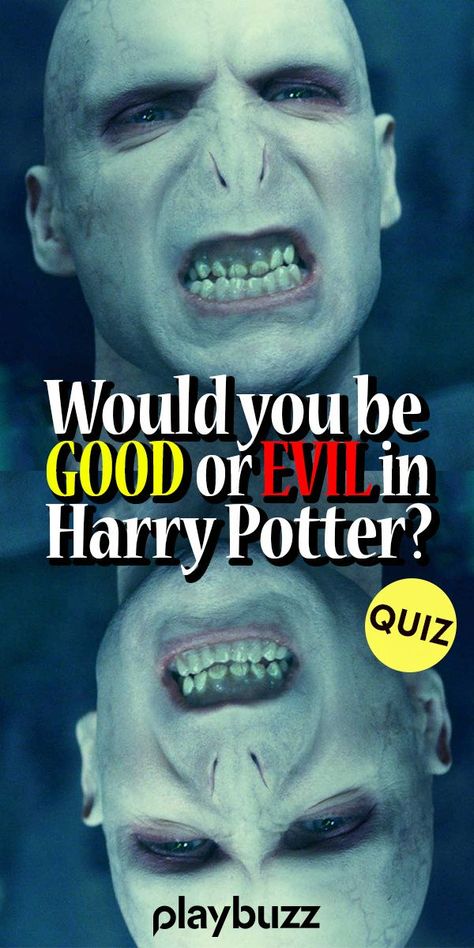 QUIZ: Would you be good or evil in Harry Potter? *** #PlaybuzzQuiz #HarryPotterQuiz Harry Potter Trivia Voldemort Hogwarts Wizarding World Fantastic Beasts Playbuzz Quiz Evil Harry Potter, Harry Potter Villains, Harry Potter Friendship, Harry Potter Trivia, Harry Potter Curses, Harry Potter Scar, Harry Potter Riddles, Funny Harry Potter, Harry Potter Voldemort