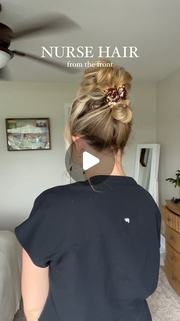 HAYLEY WOMBLES on Instagram: "Nurse Hair from the front (requested from tiktok) 💉💖⚡️ #nurse #nursehair #hairstyle #nursehairidea #nurselife" Healthcare Hairstyles Short Hair, Easy Hair For Nurses, Hair For Nurses Hairstyles, Long Hair Nurse Hairstyles, Hairstyles For Dental Assistants, Nurse Updo, Hairstyles For Nurses Long Hair, Hairstyle For Nurses, Nurse Updo Hairstyles