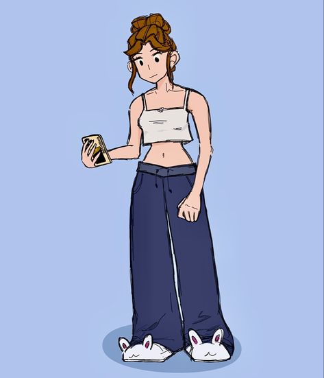 Slippers Drawing Reference, Bunny Slippers Drawing, Oc Pajamas Drawing, How To Draw Slippers, Pajama Drawing Reference, Drawing Messy Bun, Sweatpants Drawing Reference, Anime Pajamas Drawing, Girl Standing Drawing