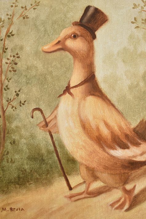 Gentleman Duck Out for a Stroll Oil Painting, 8x10 inches, Canvas Wood Panel. #duckpainting #duckart #ducks Classical Animal Paintings, Vintage Duck Art, Duck Paintings, Whimsical Portraits, Tattoo Sheets, Duck Painting, Odd Art, Duck Pictures, Duck Drawing