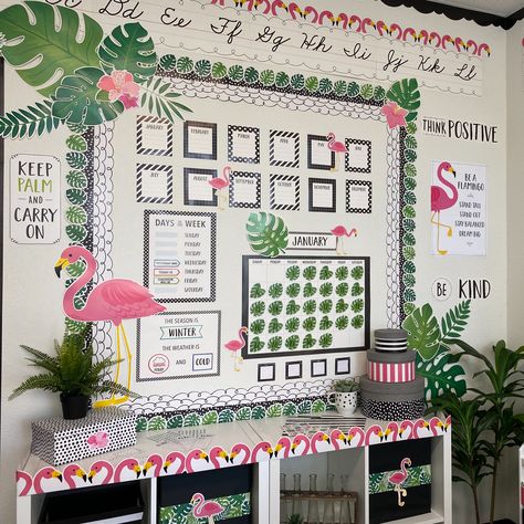 Pink Classroom Decor, Flamingo Classroom, Rainforest Classroom, Pink Classroom, Beach Classroom, Tropical Classroom, Beach Theme Classroom, Core Decor, Creative Teaching Press