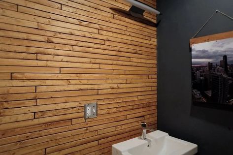 Lath Wall, How To Make Headboard, House Flippers, Board And Batten Shutters, Diy Budget, Hall Bathroom, Wood Room, Ceramic Floor Tiles, Wood Lathe