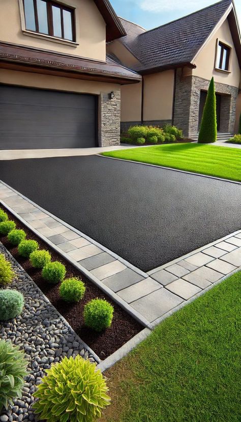 20+ Stunning Driveway Apron Ideas to Transform Your Home's Entry 25 Extending Driveway Ideas, Driveway Design Layout, Front Driveway Ideas, Driveway Apron, Front Garden Ideas Driveway, Block Paving Driveway, Beautiful Driveways, Modern Driveway, Driveway Ideas