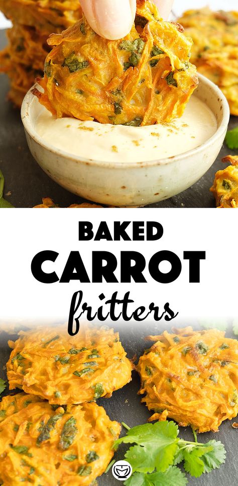 Carrot Fritters, Baked Carrots, Vegetarian Appetizers, Carrot Recipes, Vegetarian Snacks, Healthy Appetizers, 5 Ingredient, Vegetarian Recipes Healthy, Veggie Dishes