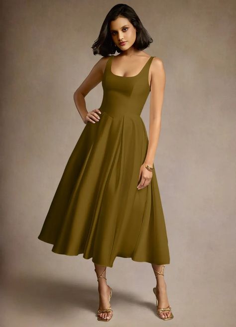 Olivia Moss Green Pleated Midi Dress Atelier Dresses | Azazie Office Dresses For Women Work Attire, Semi Formal Wedding Attire, Atelier Dress, Formal Wedding Attire, Forest Green Dresses, Wedding Outfits For Women, Winter Wedding Guest Dress, Formal Wedding Guest Dress, Green Formal Dresses