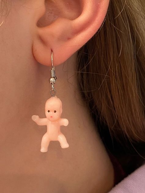 Cute Funny Earrings, Cute Weird Earrings, Plastic Baby Earrings, Weird Earing, Cute Earrings To Make, Weird Earrings Aesthetic, Thanksgiving Diy Decor, Silly Earrings, Crazy Earrings