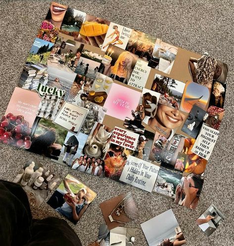 Pictures To Put On A Vision Board, Fun Vision Board Ideas, Setting Goals Aesthetic, Vision Board Making Aesthetic, Vision Board Ideas Aesthetic Poster, Goal Collage, Dream Board Pictures, Vision Board Diy, Vision Board Collage