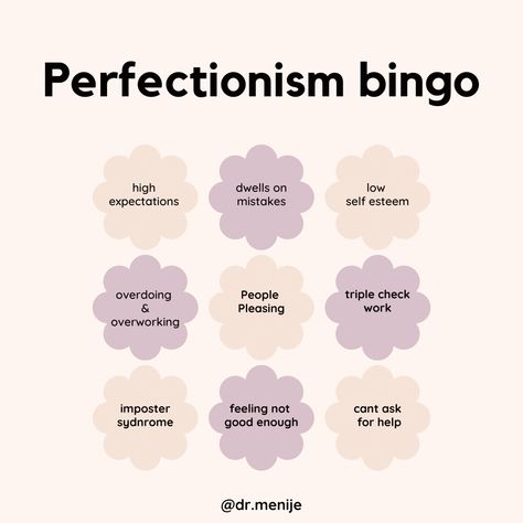 Do you want to play Bingo?  Let's see how many signs of Perfectionism you have!   Because Perfectionism is more than just wanting to do things well, perfectly, or simply your best! That's the lie about perfectionism.  Perfectionism is having unrealistically high expectations of yourself that are unattainable and unsustainable. Signs Of Perfectionism, Overcoming Perfectionism, Perfectionism Overcoming, The Gift Of Imperfection, The Lie, I Am Enough, High Expectations, Perfectionism, Mental And Emotional Health