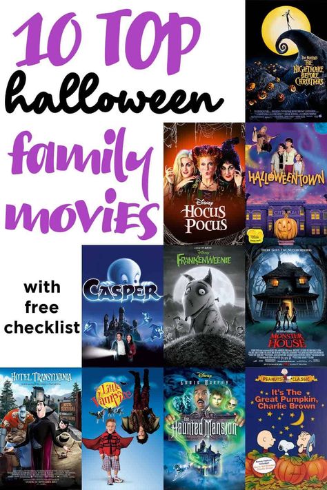 Family Halloween Movies, Halloween Movies For Kids, Family Friendly Halloween Movies, Halloween Town Disney, Colorful Crafts, It's The Great Pumpkin, Halloween Dance, Monster House, Free Checklist