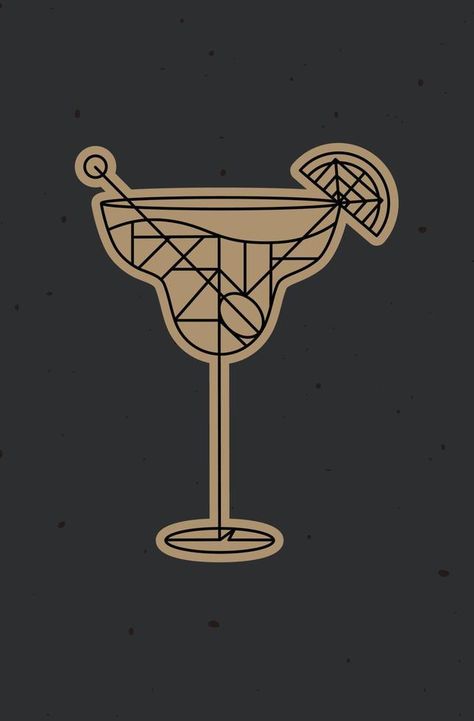 Art deco cocktail margarita drawing in line style on dark background Margarita Drawing, Margarita Art, Cocktail Margarita, 30th Birthday Themes, Aesthetic Styles, Art Deco Cocktail, Margarita Cocktail, Dark Style, Big Easy